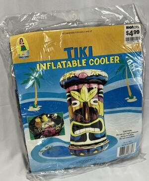 Inflatable Tiki Beverage Cooler 2004 Pool Luau Bar Party Hawaiian Totem NOS 34”